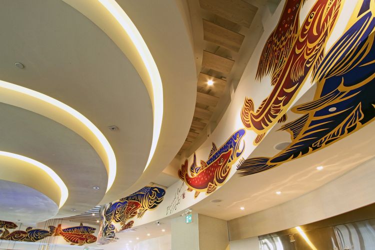 Restaurant bar oval ceiling custom artwork